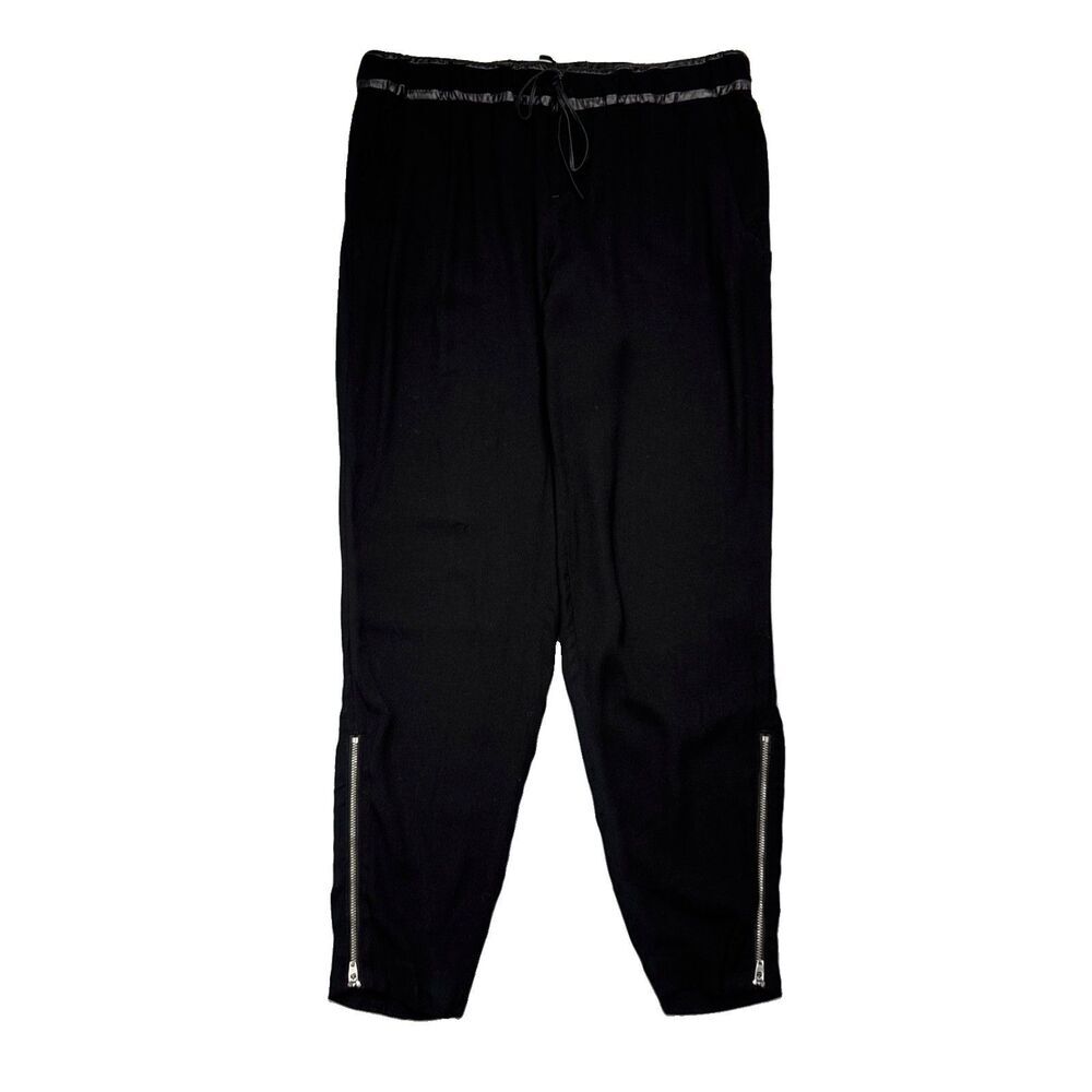 Helmut Lang Pull On Cropped Zip Ankle Knit Pants 0 (29x25.5) Black Womens